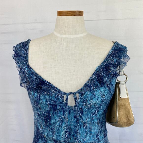 Kimchi Blue Y2K Regencycore Paisley Mesh Blouse Women SP Ruffle Fairycore NEW - Picture 3 of 9